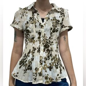 Y2K Allison Taylor Pleated Floral Blouse Button Up Sheer Babydoll Women's S